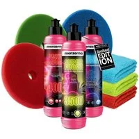 autopflege Set Menzerna EDITION Heavy Cut Super Finish Power Lock Zubehör Autopolitur (9 St), 3x Mikrofasertücher - 3x Lackpolitur - 3x Politurpads