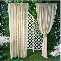 Qelus Gardine Boho Halbtransparent Gardinen Vintage Quaste Rutentasche Vorhänge (1 St), Landhausstil Küche Wohnzimmer Rutentasche Scheibengardine