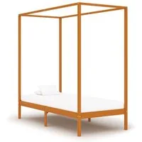 vidaXL Bett, Himmelbett-Gestell Honigbraun Massivholz Kiefer 100 x 200 cm