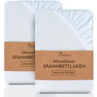 NatureMark Spannbettlaken 2er-Set Mikrofaser Spannbetttuch, Polyester, Gummizug: rundum, (2 Stück), Weiß)