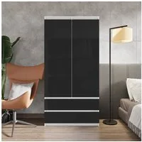 Furnica Kleiderschrank Garderobenschrank, 2 Türen und 2 Schubladen H180 x B90 x T50cm