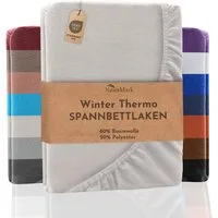 NatureMark Spannbettlaken Winter Thermo Fleece Spannbetttuch, 80% Baumwolle und 20% Polyester, Gummizug: rundum, (1 Stück), 90 x 190 bis 100 x 200 cm - Naturweiß