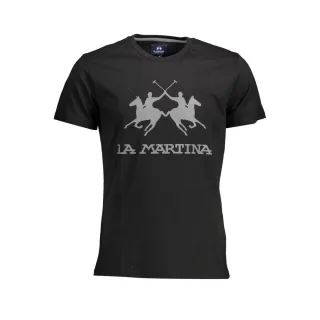 La Martina Schwarzes Baumwoll-Herren-T-Shirt