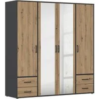 rauch Drehtürenschrank Kleiderschrank Schrank Garderobe Wäscheschrank VOYAGER (in 3 verschiedenen Ausstattungen BASIC/CLASSIC/PREMIUM) mit modernen Griffen in Graumetallic, inkl. Schubkästen und Spiegel