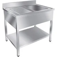 GastroHero Arbeitstisch Spültisch 100x60 cm - Edelstahl mit Becken - Gastro - Spüle