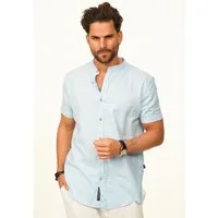 behype Kurzarmhemd als Sommerhemd aus Leinen im Regular-Fit Herren Leinenhemd Freizeithemd mit Stehkragen