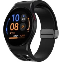 Wigento Smartwatch-Armband Für Samsung Galaxy Watch FE / 6 / 5 / 4 40mm Silikon Armband Schwarz