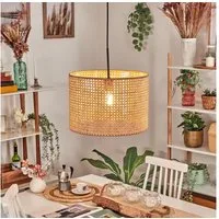 hofstein Hängeleuchte Hängelampe Metall/Rattan/Wiener Geflecht/Stoff, Schwarz/Natur/Braun, ohne Leuchtmittel, Hängeleuchte im Retro/Vintage-Design, E27, Höhe max. 155 cm