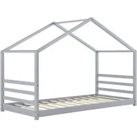 en.casa Kinderbett, »Vardø« Hausbett Jugendbett Kiefernholz 90x200cm Grau