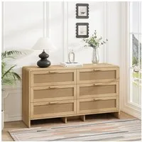 Celya Kommode 130cm Kommode mit 6 Schubladen, mit schubladen, Rattanschrank (kommoden für schlafzimmer, Natürlich), Arc Shaped Corner Rattan Cabinet