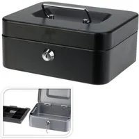 Koopman Geldkassette Bargeldkasse Sparkassette Geldbox 20x19x19 cm Metall Schlüssel (Stück, 1 St., Packung), Schwarz / Silber, 2 Schlüssel, Münzeinsatz, Abschließbar