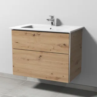 Sanipa 3way Keramik-Set Venticello Keramik-Waschtisch und Unterbau mit 2 Auszügen, Eiche Natural-Tou BR32385