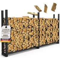 LAWA Living and Lifestyle Kaminholzregal außen Brennholzregal Metall Stapelhilfe verzinkt Feuerholz Regal, BxTxH:223.00x25x115.00 cm, pulverbeschichtet, schwarz, ohne Plane, Kaminholzlager Outdoor