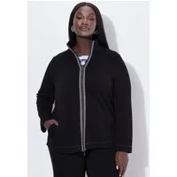 Ulla Popken Sweatjacke Sweatjacke Stehkragen 2-Wege-Zipper Glitzerband