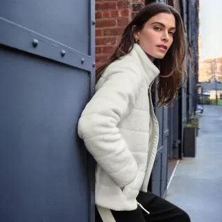Teddy-Steppjacke, Damen,  Weiß, Polyester, by Lands' End