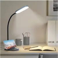 LQWELL Schreibtischlampe Tischleuchte mit Telefonhalter, LED fest integriert, 360° Flexibel Touch-Steuerung, Studienlampe für Heimbüro, 5000k, 160 Lumen, LED Schreibtischlampe