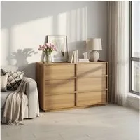 BBWL Stauraumschrank Kommode 6 Schubladen Holz Eiche modern Sideboard groß Aufbewahrungsschrank Schlafzimmer Wohnzimmer stabil grifflos