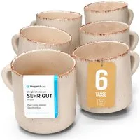 PURE LIVING INTERIOR DESIGN Geschirr-Set Pure Living Tassen 6er 350ml »Rustic«, Steingut, Beige (6-tlg), 6 Personen, Steingut