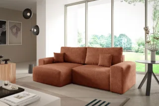 Ecksofa Schlafsofa Sofa ARONA XS in Stoff Centaur Rostbraun Ottomane Links