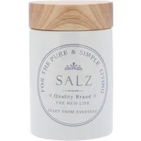 KHG Vorratsdose für Salz aus Steinzeug mit Akazienholz‑Deckel – im Landhausstil, Steingut, Aufbewahrungsdose für Salz – schützt Aroma da luftdicht verschließbar