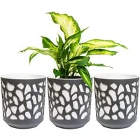 KONZEPT Blumentopf 3er Set Blumentopf klein, Übertopf Ø 14cm, Pflanzentopf für Zimmerpflanzen aus Plastik