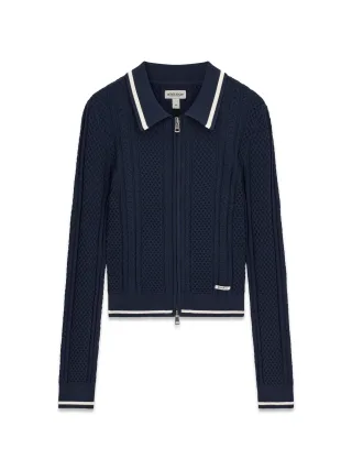 Guess Jeans - GJ LS POLO CABLE ZIPPED SWTR DARING OCEAN - Gr. - M