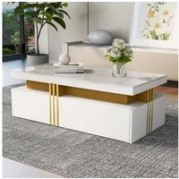 STILVORA Wohnzimmer-Set mit Schubladen,Hochglanz-Couchtisch Sofatisch mit marmorierte Platte, (1-St), mit Spanplatte-Musterplatte und 2 Holzschubladen