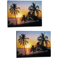 HAC24 LED-Bild LED Leinwand Strand Beleuchtet Wandbild Leuchtbild Leucht Strandbild, Sonnenuntergang (Set, 2 St), 30x40 cm, Batteriebetrieben
