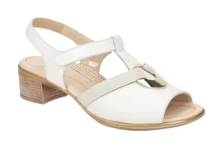 ara 12-35730 09 Damen Sandale cream-wei? Gold T-Steg HighSoft Klettverschluss...