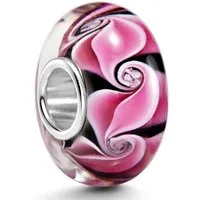 Materia Bead Glasperle Rosa Schwarz Wirbel 347, Hülse aus 925 Sterling Silber