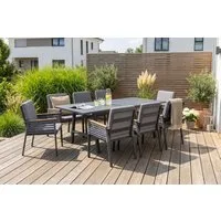 KONIFERA Garten-Essgruppe Diningset »Edessa«, (Set, 25-tlg., 8 Sessel, Tisch 97x220x74cm, inkl. Auflagen), Armlehne mit Seilgeflecht und Nonwood-Latten