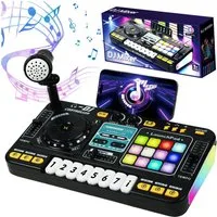 AKKEE Spielzeug-Musikinstrument DJ Mischpult DJ Pult für Kinder DJ Controller DJ Mixer, Musikinstrumente mit Mikrofon 100+ Soundeffekten Licht Akku