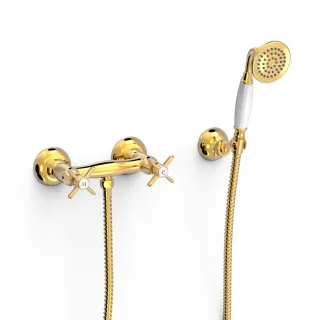 Tres Aufputz 2 Griffmischer für Dusche Anti Kalk Messing Handbrause: Ø 78 mm , 24216301OR 24216301OR