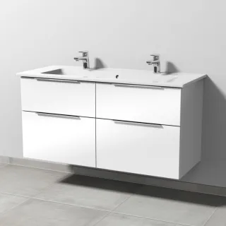 Sanipa 3way Keramik-Set Venticello Keramik-Doppelwaschtisch und Unterbau mit 4 Auszügen, Weiß-Glanz UF32978