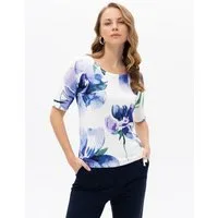 Passioni T-Shirt Halbarm Shirt mit floralem Print Weißes Sommer Shirt mit lila-blauem Blumenmuster