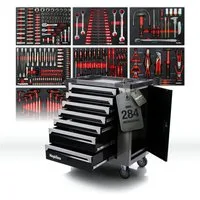 Mephisto-Tools Werkzeugwagen, (fertig montiert und bestückt), Schubladen abschließbar und bis je 35 kg belastbar, 2 Schlüssel inkl.