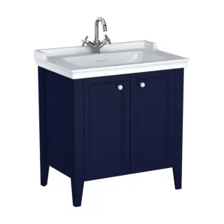 VitrA Valarte Waschtisch-Möbel-Set 65766 79,5x53x88cm, 2 Türen, Korpus stahlblau/Waschtisch weiß hochglanz