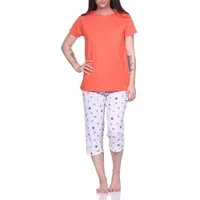 Normann Pyjama Damen Schlafanzug mit T-Shirt 3/4 Capri Hose und lässigem Design