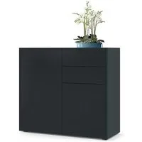 Vladon Kommode Ben V1 (Kommode, mit 2 Türen und 2 Schubladen), Schwarz matt/Schwarz matt (79 x 74 x 36 cm)