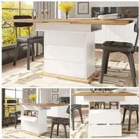 Celya Esstisch Multifunktionaler Ausziehtisch 110-140×80cm,klappbarer Küchentisch (für 4-6 Personen), Ausziehbarer Esstisch,platzsparender Küchentisch, weiß