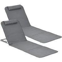 en.casa Gartenliege, 2er, »Donostia« 2er Set Stahlrahmen klappbar 143x48 cm Dunkelgrau