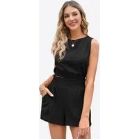 Imily Bela Hausanzug Damen Sommerliche 2-teilige Shorts-Sets (Set, 2 tlg., Ärmelloses Crop-Top + High-Waist-Shorts) Einfarbig