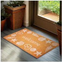 BRUBAKER Fußmatte Welcome - 45 x 75 cm Schmutzfangmatte Muscheln und Seesterne - Braun, Rechteckig, Höhe: 16 mm, Fußmatte für Außen und Innen aus Kokos - Wetterfest und Rutschfest