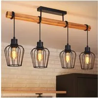 Nettlife Deckenleuchte Holz 3 flammig Retro Schwarz Deckenlampe E27 Industrial, Höhenverstellbar, LED wechselbar, Flur Wohnzimmer Schlafzimmer