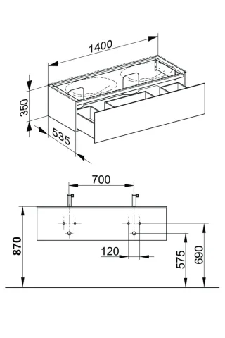 Keuco Waschtischunterschrank Edition 11 31267, 1 Front-Auszug, B: 1400, H: 350, T: 535 mm 31267110000