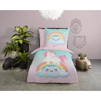 good morning Kinderbettwäsche Sweety, Renforcé, 2 teilig, Baumwolle, 135x200, Wendeoptik, Kind, Einhorn, Regenbogen, Rosa, Multi