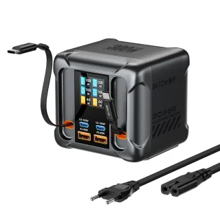[GaN Tech] Blitzwolf® BW-S35 300W 6 Ports USB PD Digital Display Charger with Retractable Cable 4USB-C+2USB-A QC PD Fast