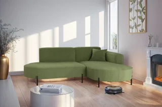 Ecksofa Designersofa VALENCIA XS in Stoff Quelle Hellgrün Ottomane Rechts