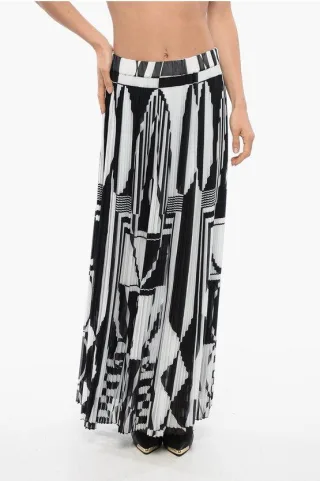 Plissierter Longuette-Rock mit geometrischem Print in Schwarz & Weiß