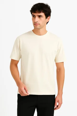 JUSTEVER Herren-T-Shirt aus 100 % Baumwolle, Oversize-Passform, Rundhalsausschnitt, Beige - Alpha